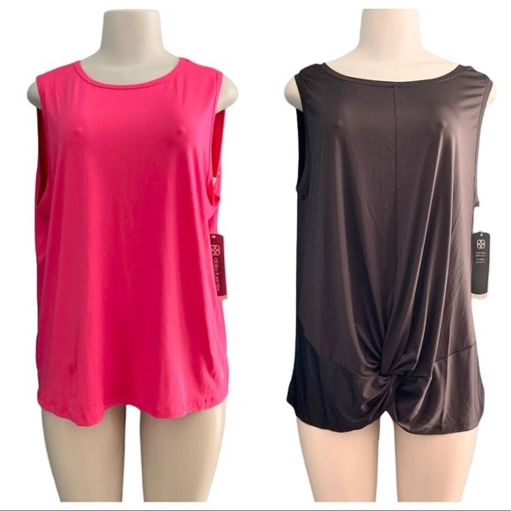 Daisy Fuentes FIT Workout Athletic Black Pink Sleeveless Tank Tops Plus Size 1X